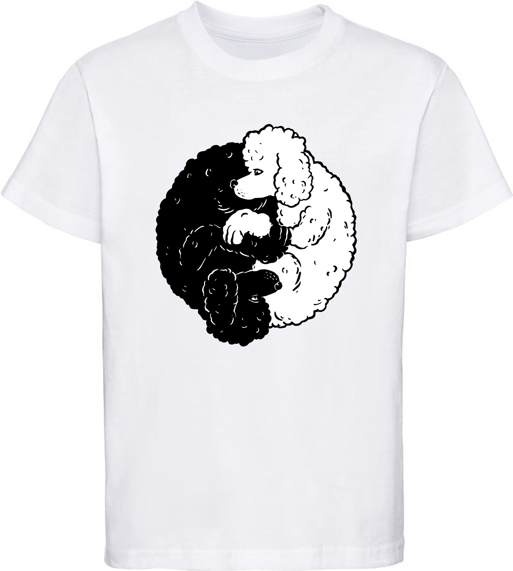 weiss Baumwollshirt Print-Shirt Aufdruck, MyDesign24 T-Shirt Kinder i235 Yin - Pudel Yang bedruckt mit Hunde