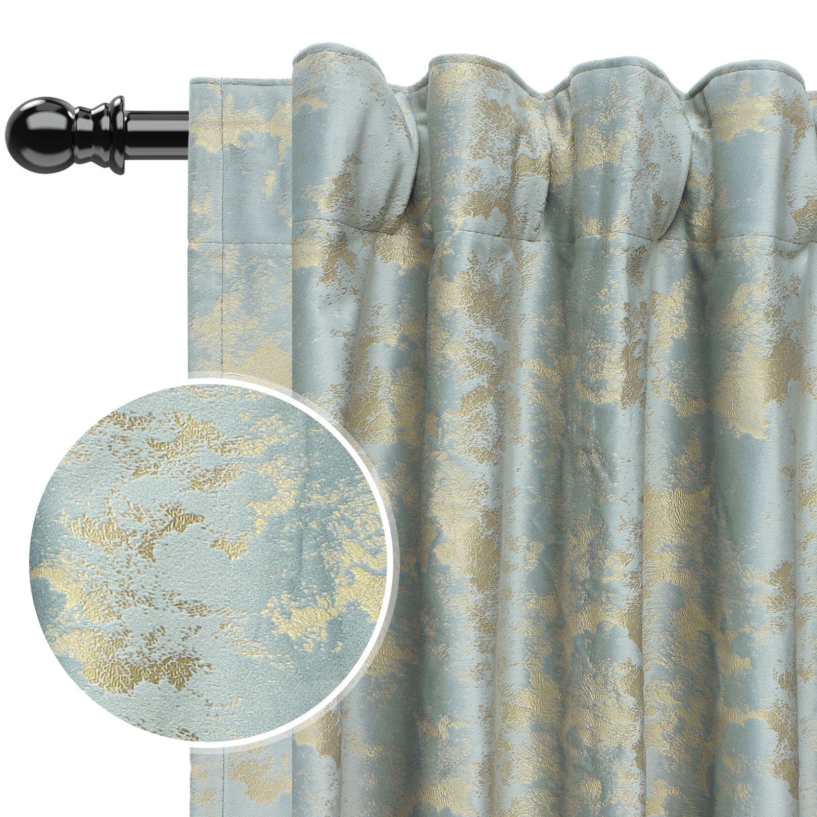 BTTO V&G Vorhang Samt Kräuselband, Vorhang Blickdicht, Golddruck Gardinen, günstig online kaufen