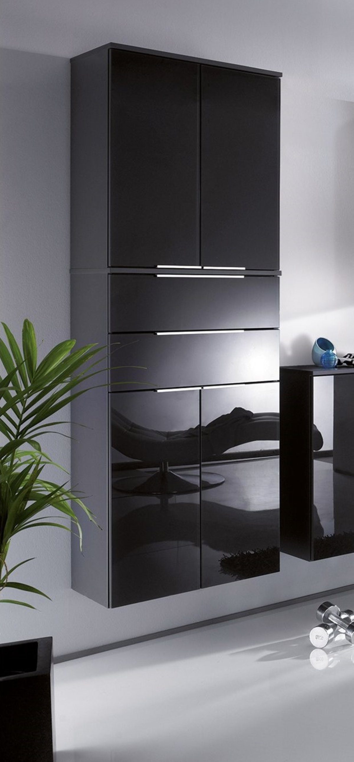 FACKELMANN Hochschrank Kara Hochschrank Korpusfarbe: Anthrazit Frontfarbe: Anthrazit - Glas
