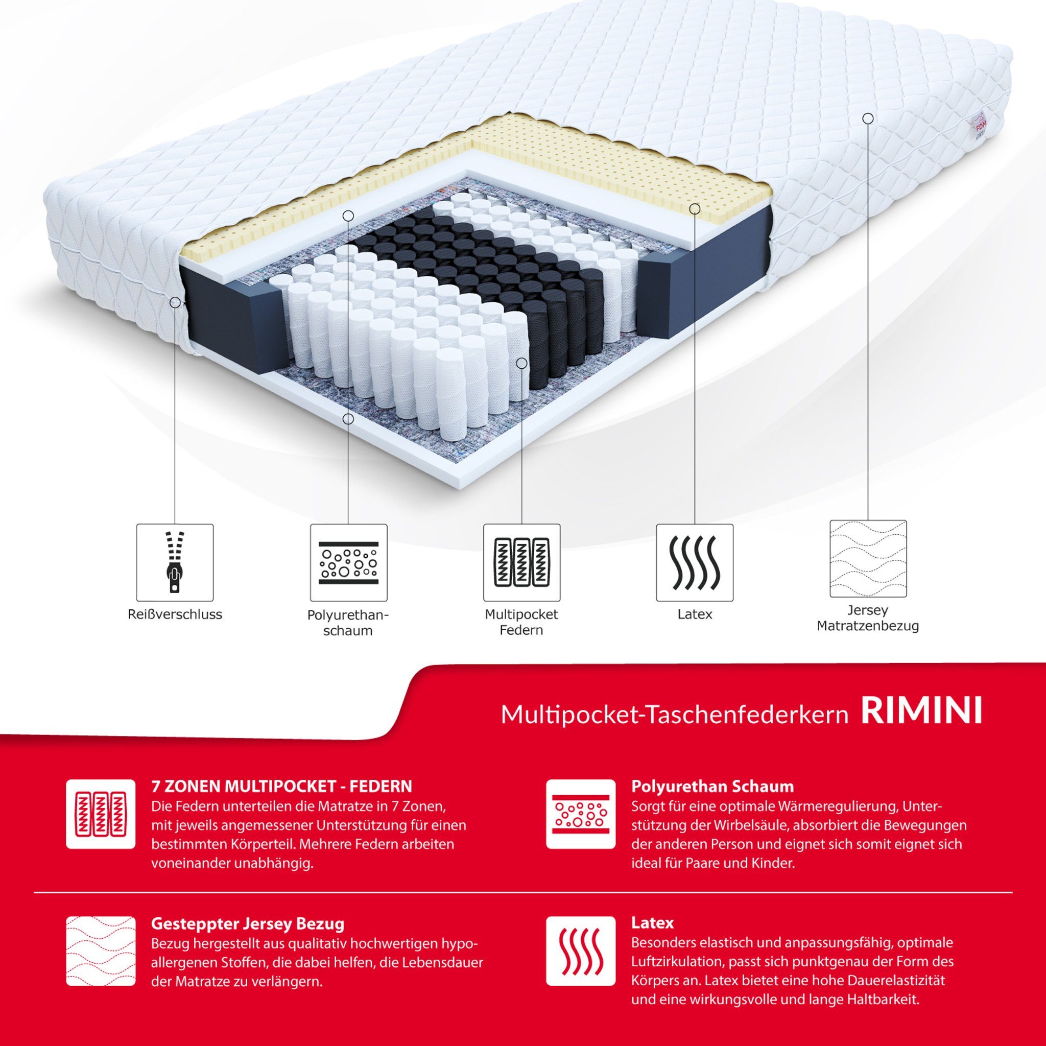 Taschenfederkernmatratze RIMINI Matratze 90x200, 140x200, 160x200, günstig online kaufen
