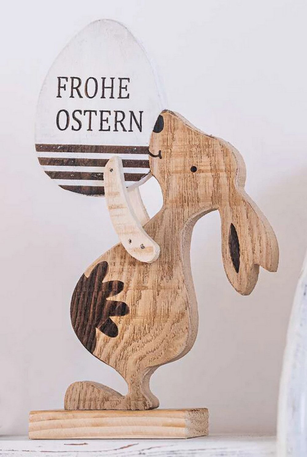 Home-trends24.de Osterhase Oster Hase Frohe Ostern Holzdeko Frühling Figur Deko Tisch Aufsteller