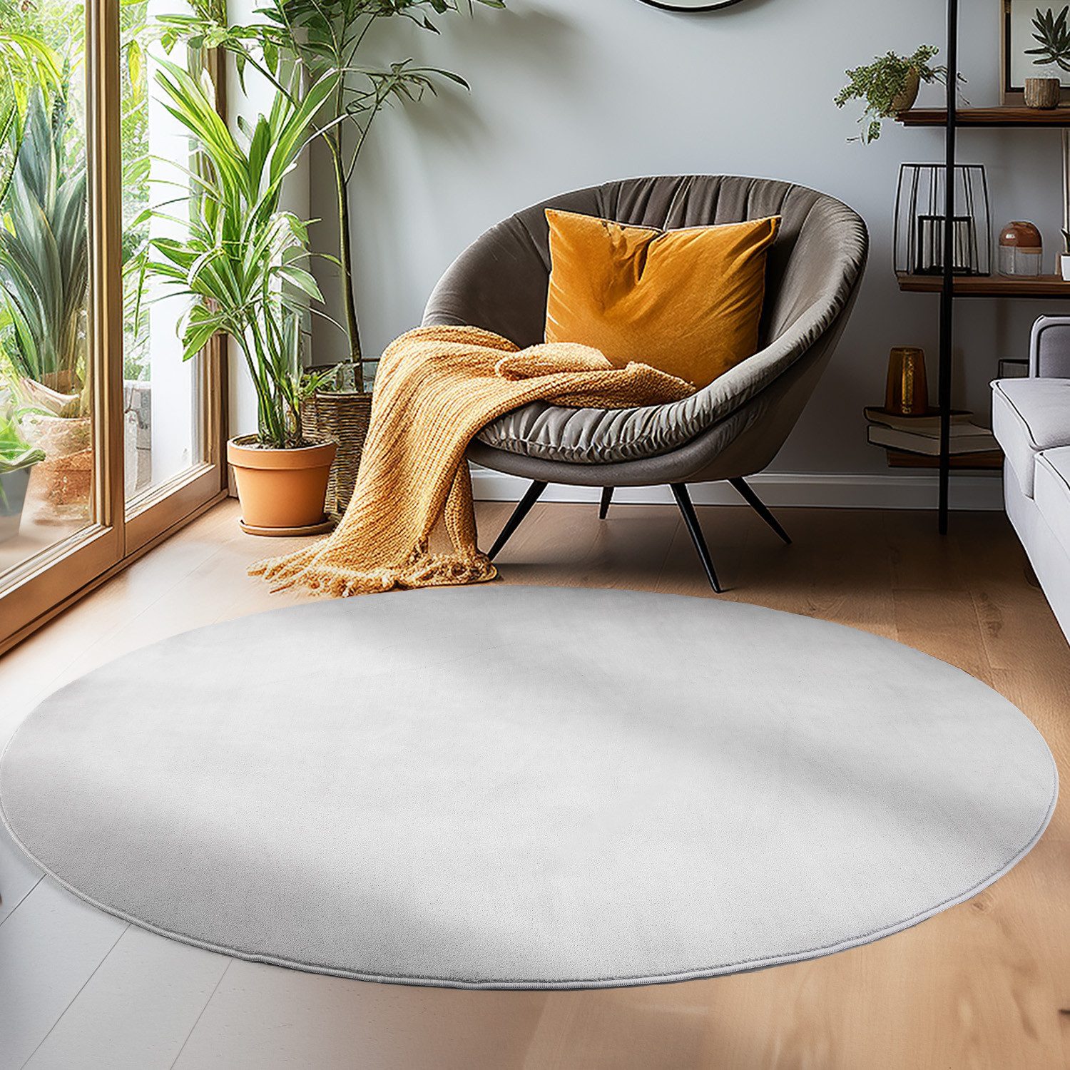 Carpettex Veloursteppich Unicolor - Einfarbig, Rund, Höhe: 7 mm, Moderner F günstig online kaufen