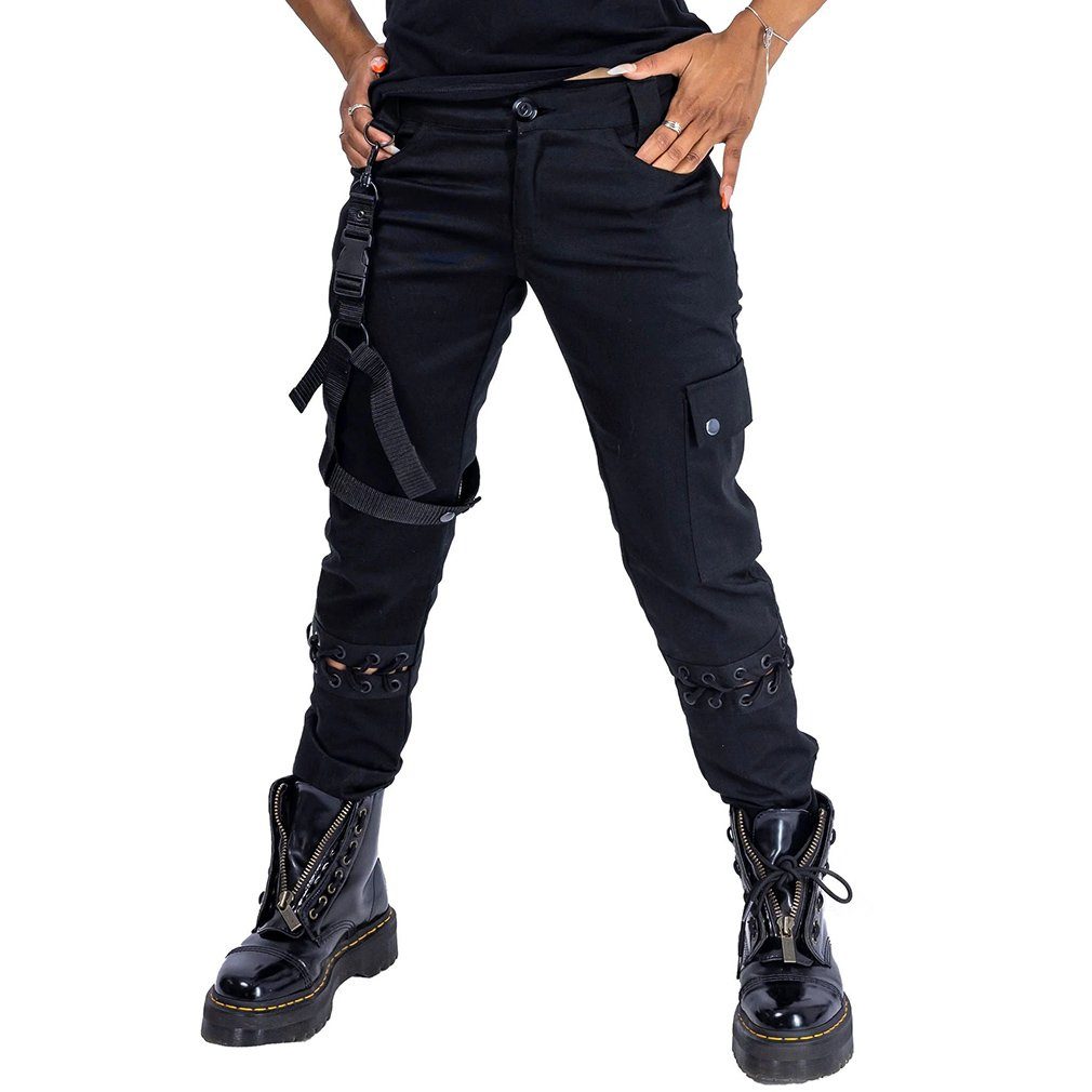 Vixxsin Stoffhose Sitara Gothic Pants Schnürung Trousers Industrial Gothic Riemen