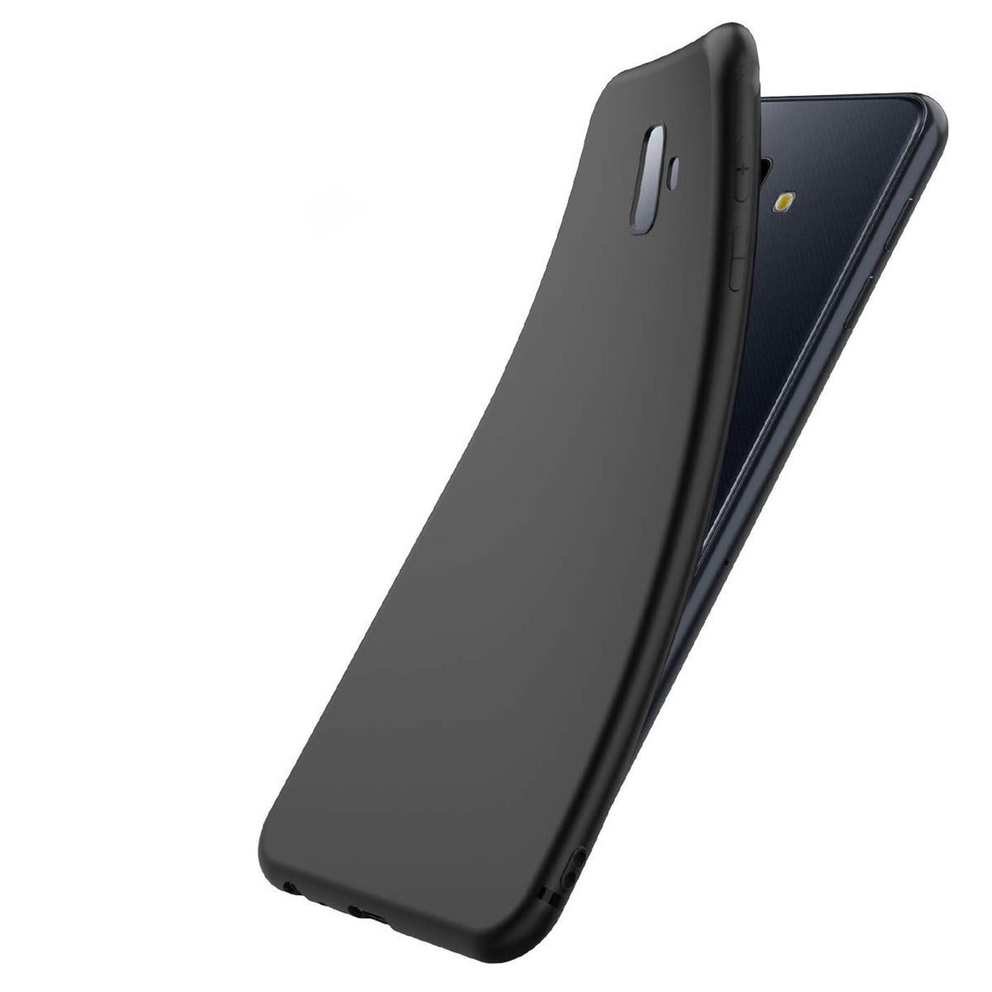 CoolGadget Handyhülle Handy Schutzhülle für Samsung Galaxy J6 Plus matt schwarz 6 Zoll, Silikon TPU Hülle Schutz Tasche Cover schlicht Slim Case