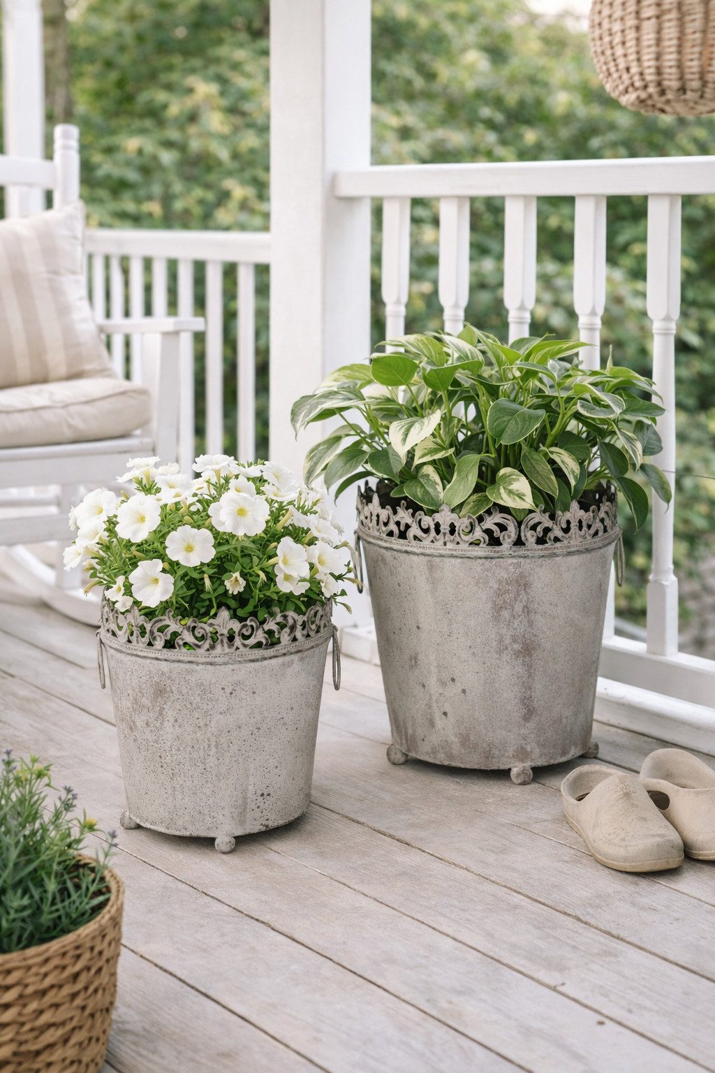 finehomegarden Blumentopf Metall Pflanztopf grau Set 2-teilig „Chappy“ – Ø17×H21cm & Ø22×H25cm (Set, 2 St., 2tlg), Vintage Blumentopf aus Metall – Dekorativer Übertopf für Innen & Außen