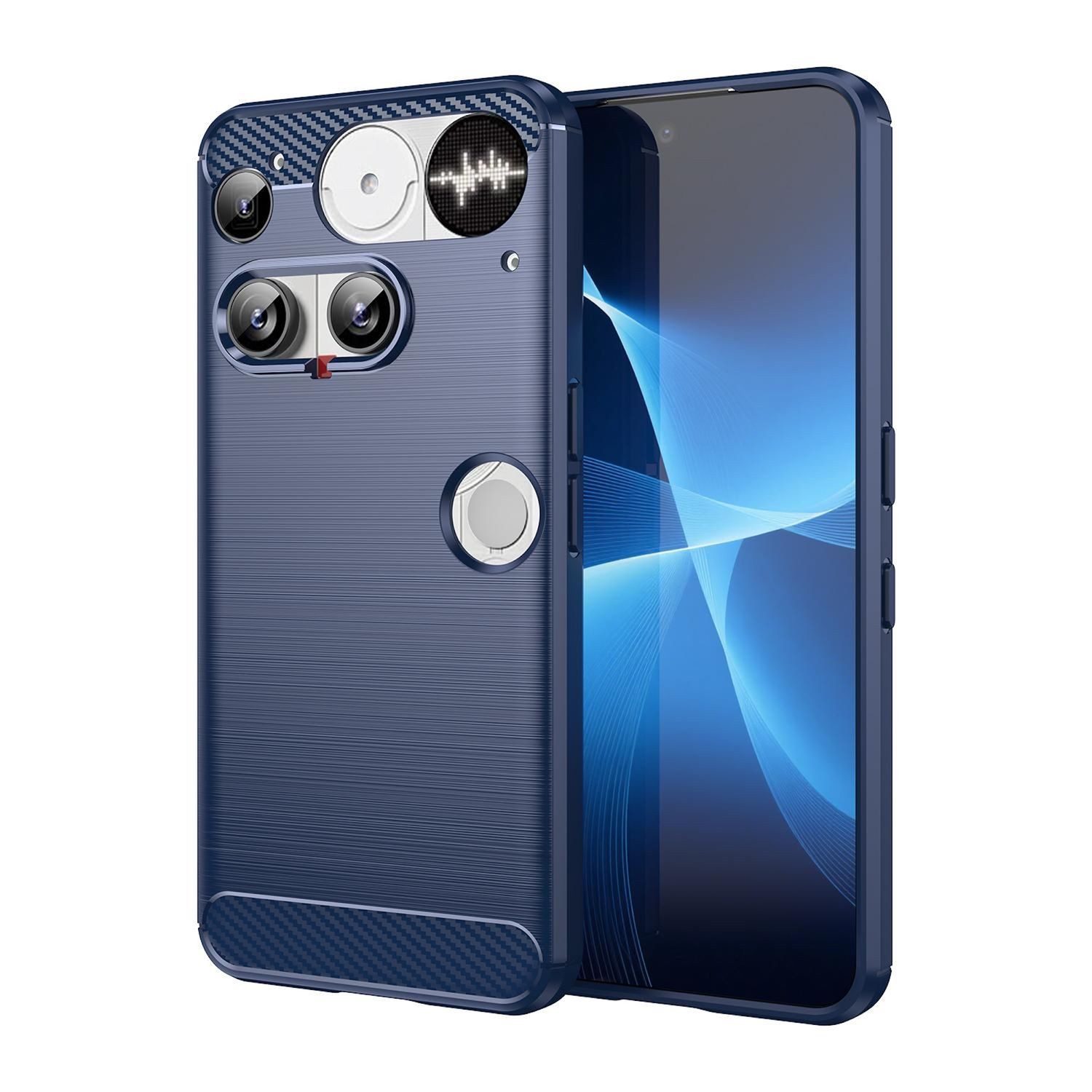 Wigento Handyhülle Für Nothing Phone 3 Carbon Fiber Brushed Design TPU Hülle Case Blau, Carbon Textur Schutzhülle Smart Case Cover