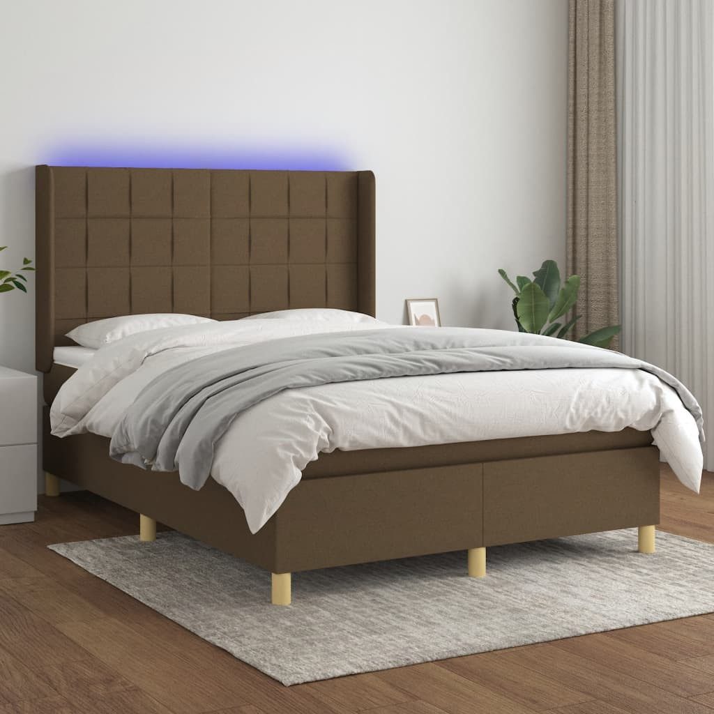 vidaXL Boxspringbett Boxspringbett mit Matratze LED Dunkelbraun 140x200 cm günstig online kaufen