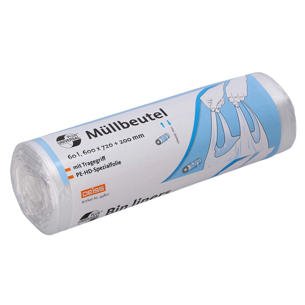 Müllbeutel 20x DEISS 49801 - 600x720+200 mm transparent, Packung