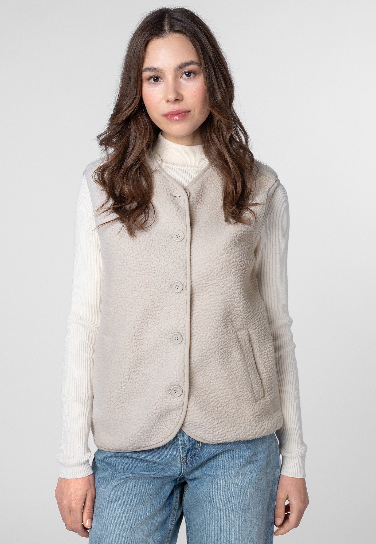 SUBLEVEL Fleeceweste Damen Teddy Fleece Weste mit Knopfleiste, Leistentaschen