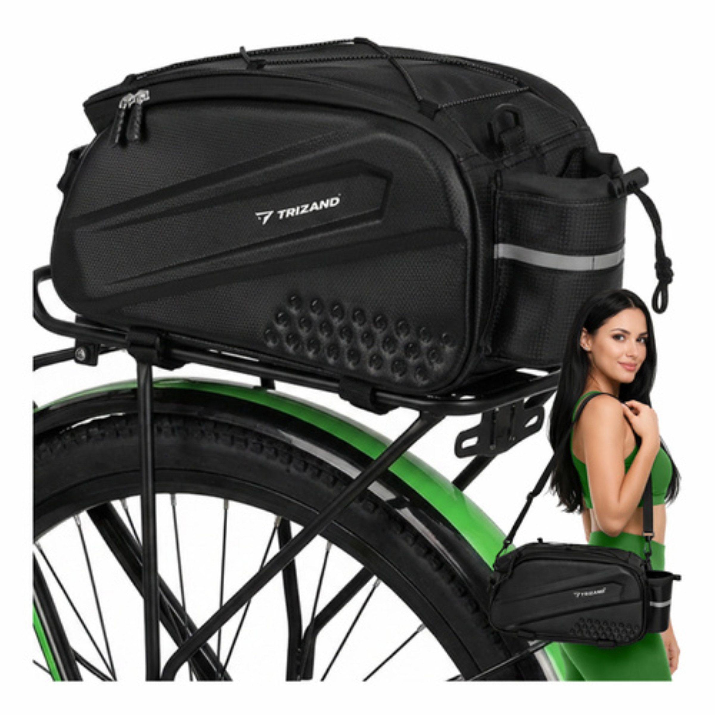 Trizand Fahrradtasche Fahrrad Gepäckträgertasche 10L wasserdicht Fahrradtasche Reflektoren (Fahrrad Gepäckträgertasche 10L mit Schultergurt und Reflektoren, 1x Gepäckträgertasche mit Schultergurt und Befestigungssystem), 10L Stauraum, wasserabweisend, Ref