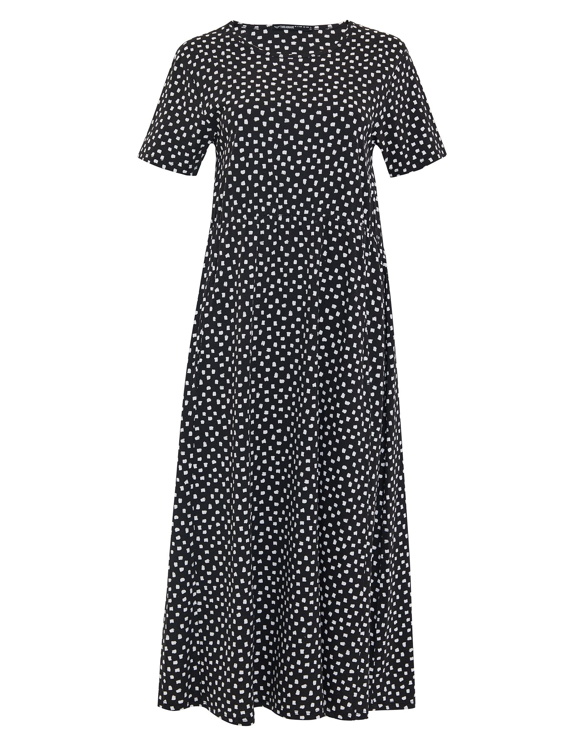 Sommerkleid Smock gepunktet - Threadbare Midi Black Spot W/Pockets THB schwarz Danni Dress