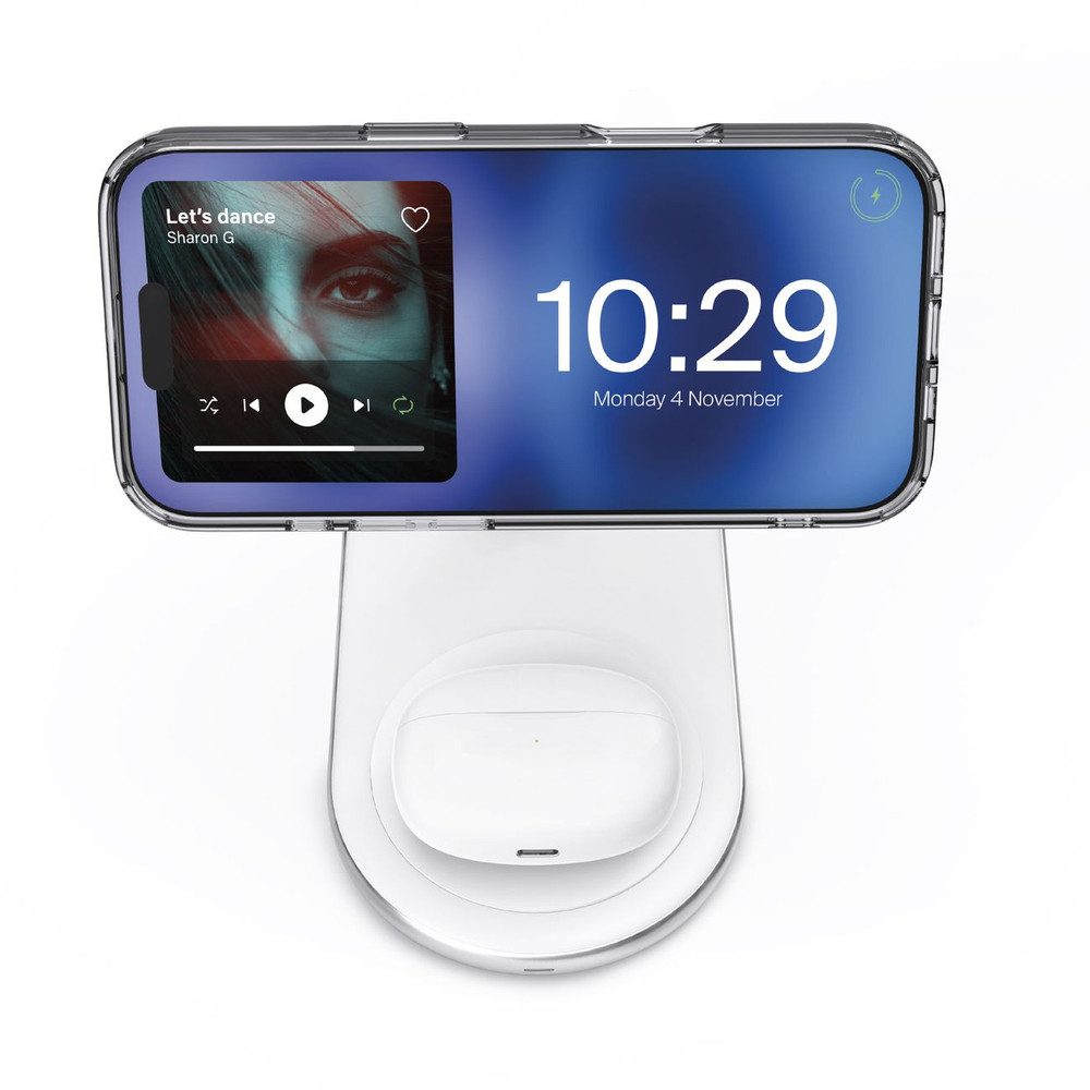 Puro Induktionsladegerät Ladeständer Dockingstation Ladestation (Spar-Set, 1-tlg., 2in1, MagSafe bis 15 W, Ständer, rutschfest)
