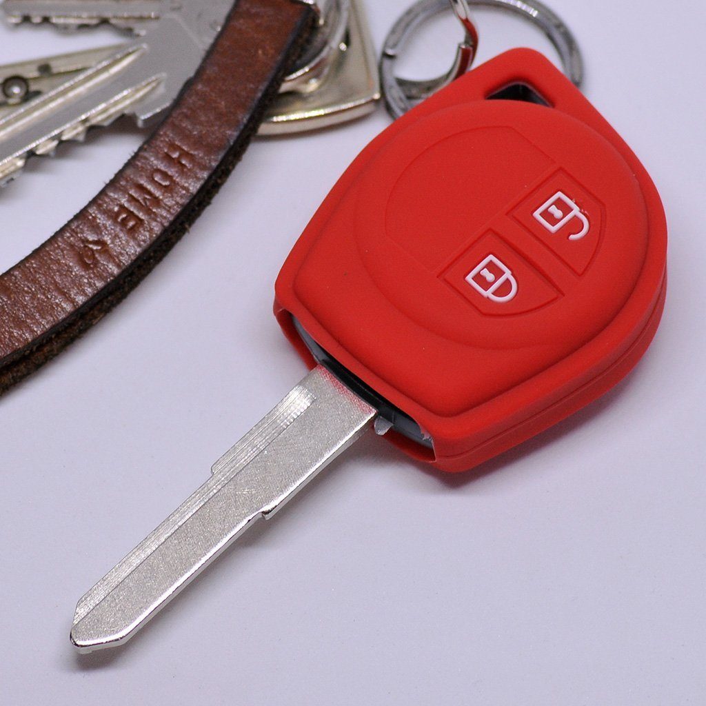 mt-key Schlüsseltasche Autoschlüssel Softcase Silikon Schutzhülle Rot, für Suzuki Swift SX4 Vitara JIMNY 2 Tasten Funk Fernbedienung
