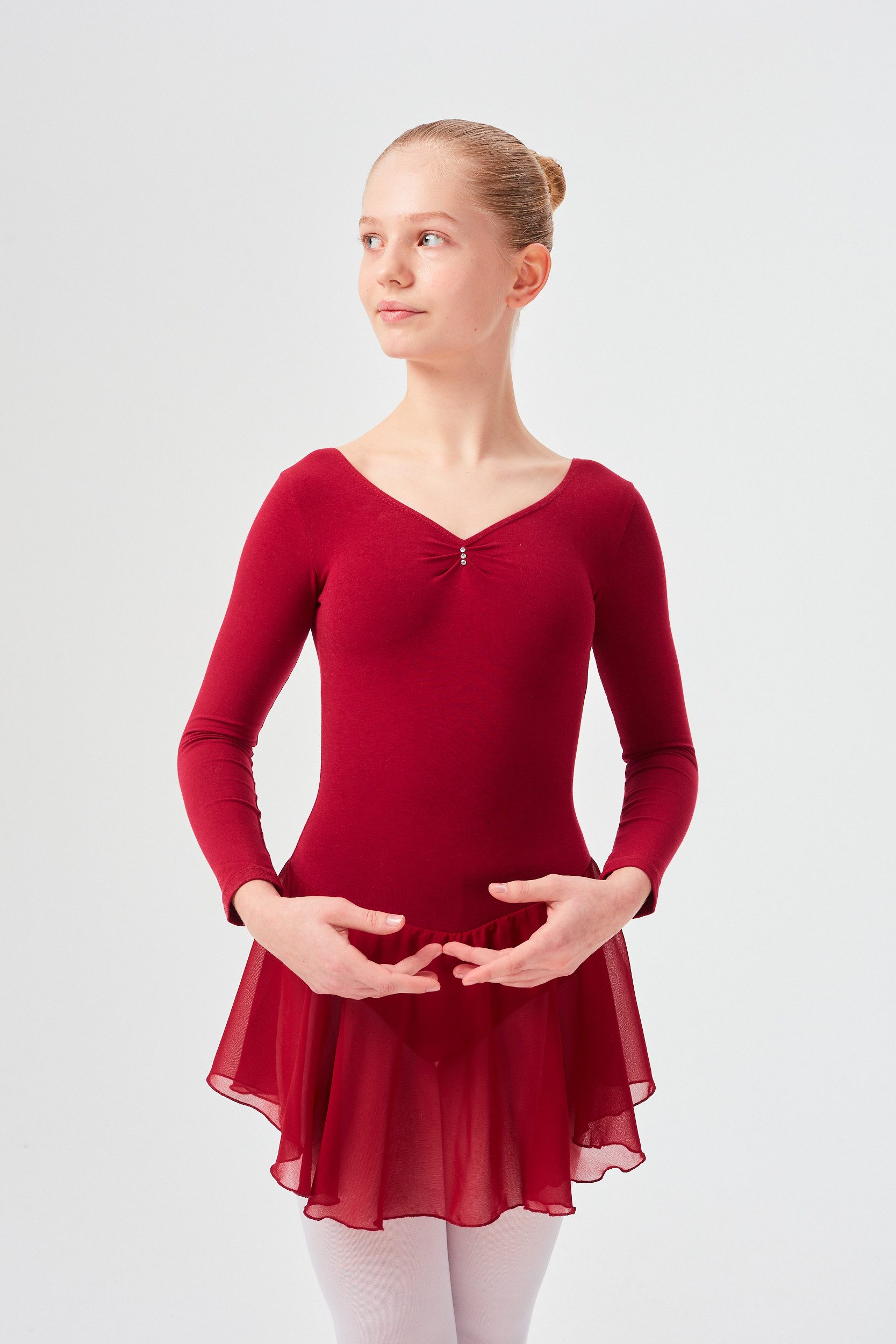 tanzmuster Chiffonkleid Ballettkleid Anna mit Glitzersteinen Mädchen Ballettbody mit Chiffon Röckchen