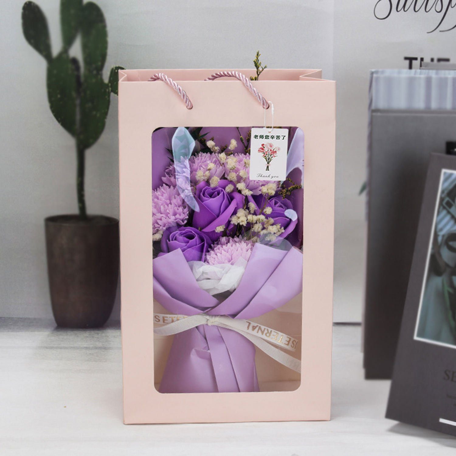 Kunstblume Handgefertigt Künstlicher Rosenstrauß, MAGICSHE, mit Geschenkbox für Frau Freundin/ Muttertag/Jahrestag Künstliche Rose Lila