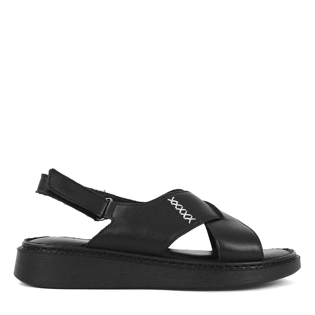 Celal Gültekin Plateau Klettverschluss Slingback Freizeit Damen Plateausandaletten Glattleder, Echtleder-Futter & Decksohle, Schwarz, 39