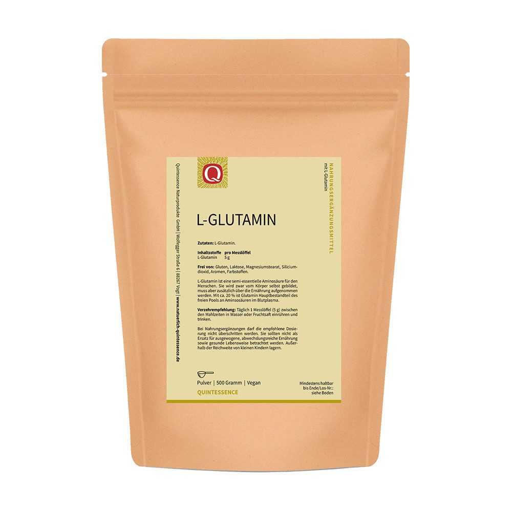 Quintessence L-Glutamin - aus rein pflanzlicher Quelle - Hohe Bioverfügbarkeit Pulver, 500 g