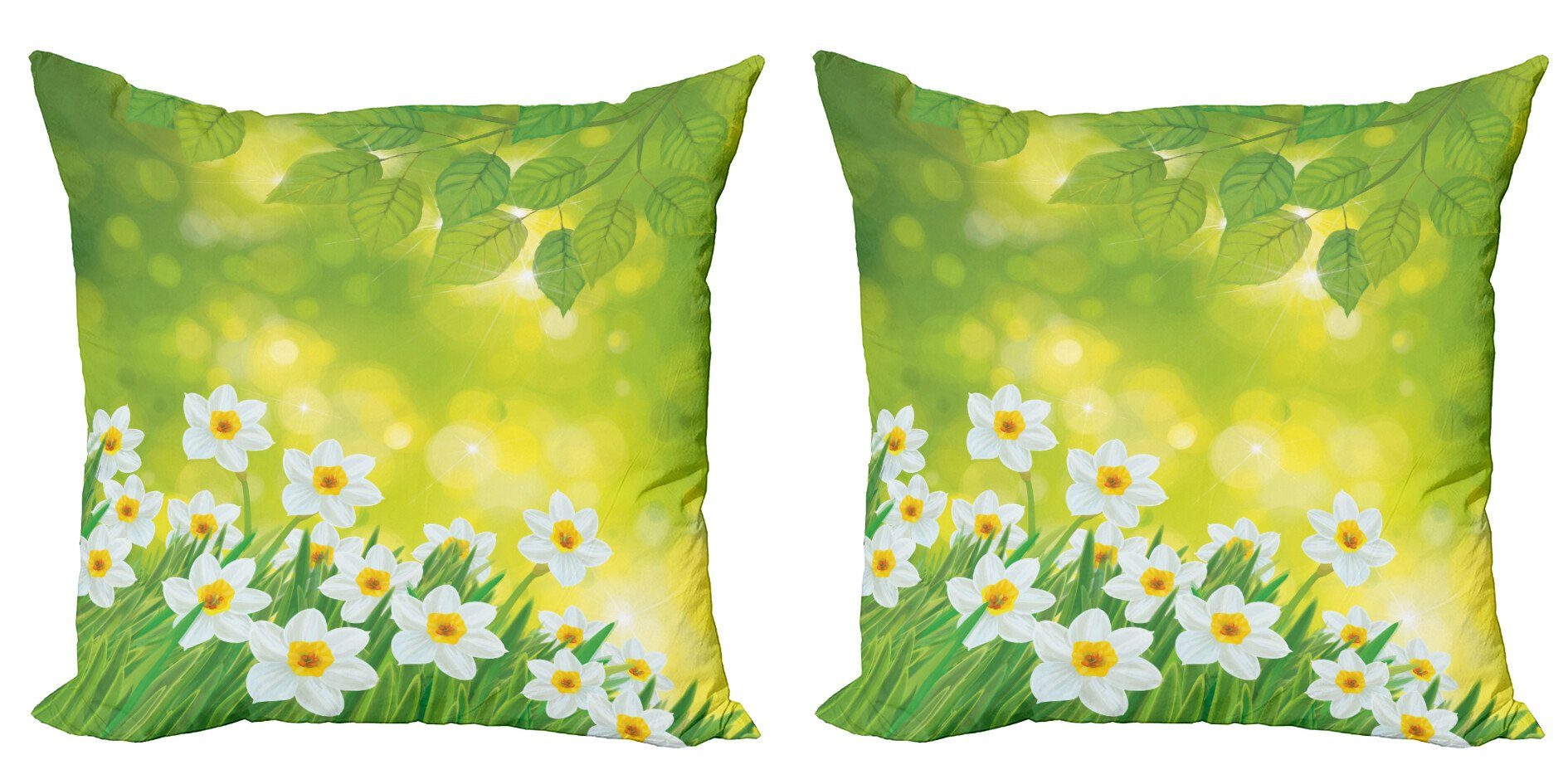 Kissenbezüge Modern Accent Doppelseitiger Digitaldruck, Abakuhaus (2 Stück), Blumen Narzissen Frühlings-Blumenblätter
