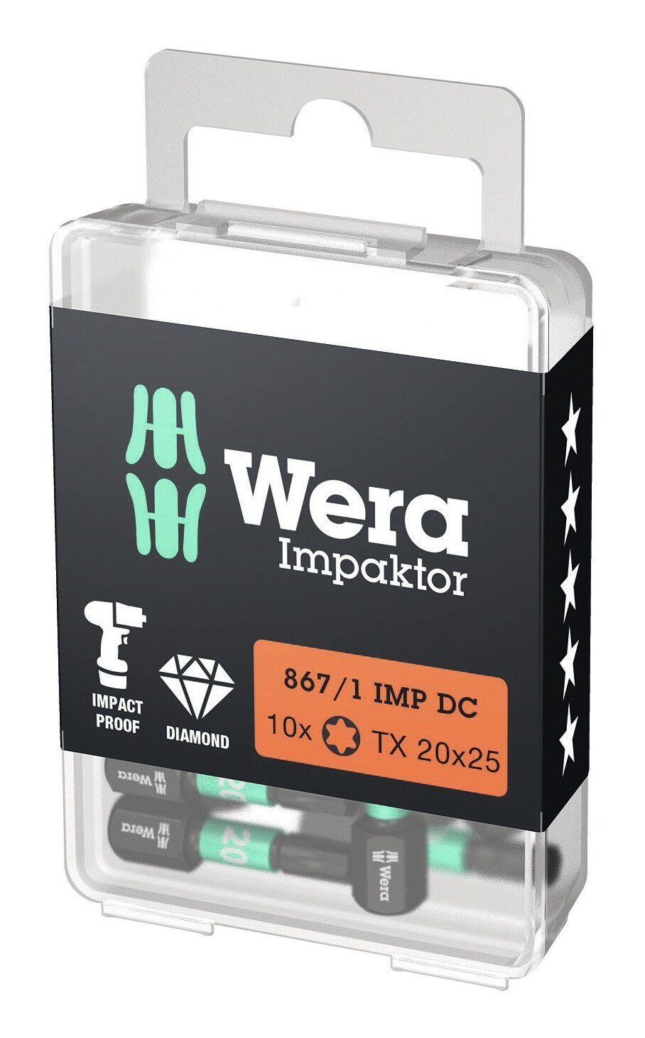Wera Bit-Set, Bit-Sortiment Impaktor 1/4" DIN 3126 C6,3 T20 x 25 mm 10er Pack