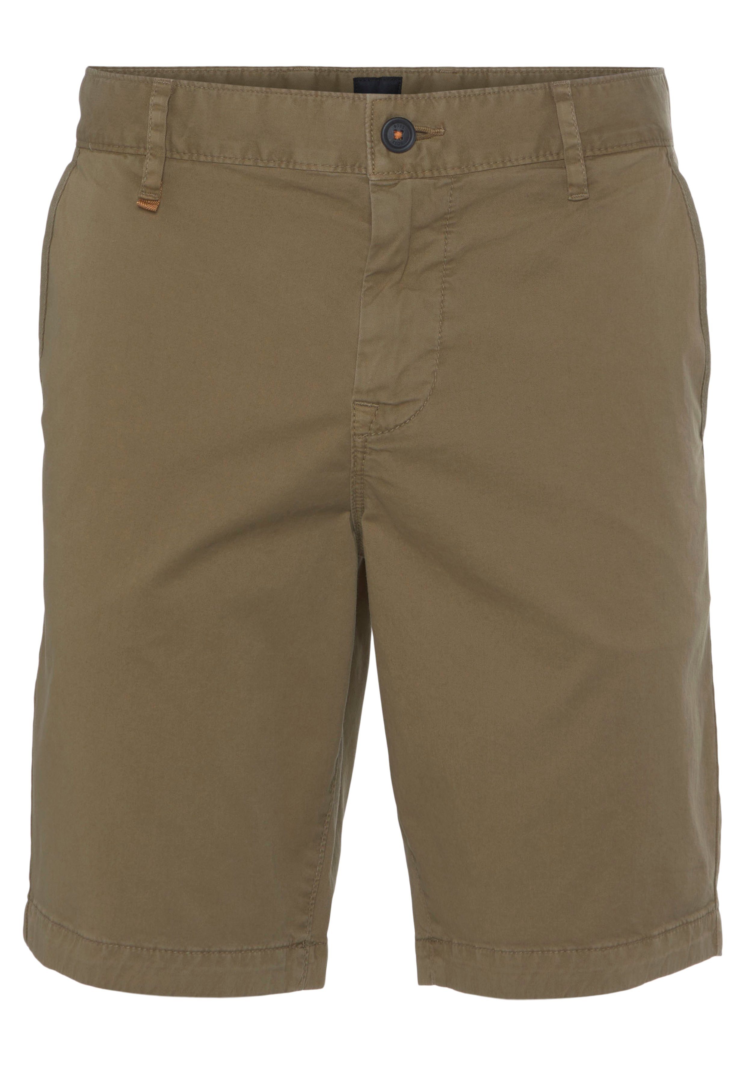 BOSS ORANGE Chinoshorts mit BOSS Knopf am Zip-fly, Dehnbarer Webstoff aus  Baumwolle