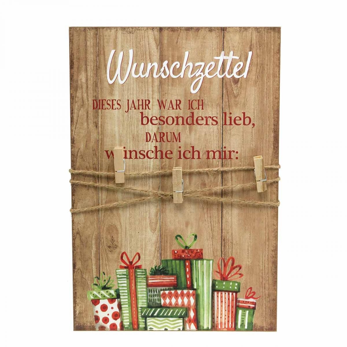 Posiwio Weihnachtsmann Dekoschild Weihnachten für Wunschzettel mit Klammern und