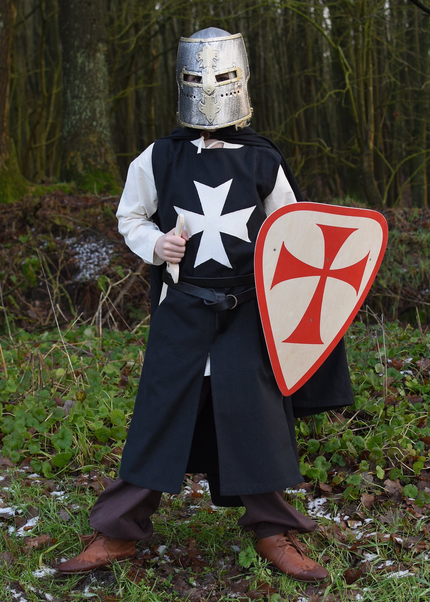 Battle Merchant Ritter-Kostüm Kinder-Wappenrock Alexander, Johanniter, schwarz/natur