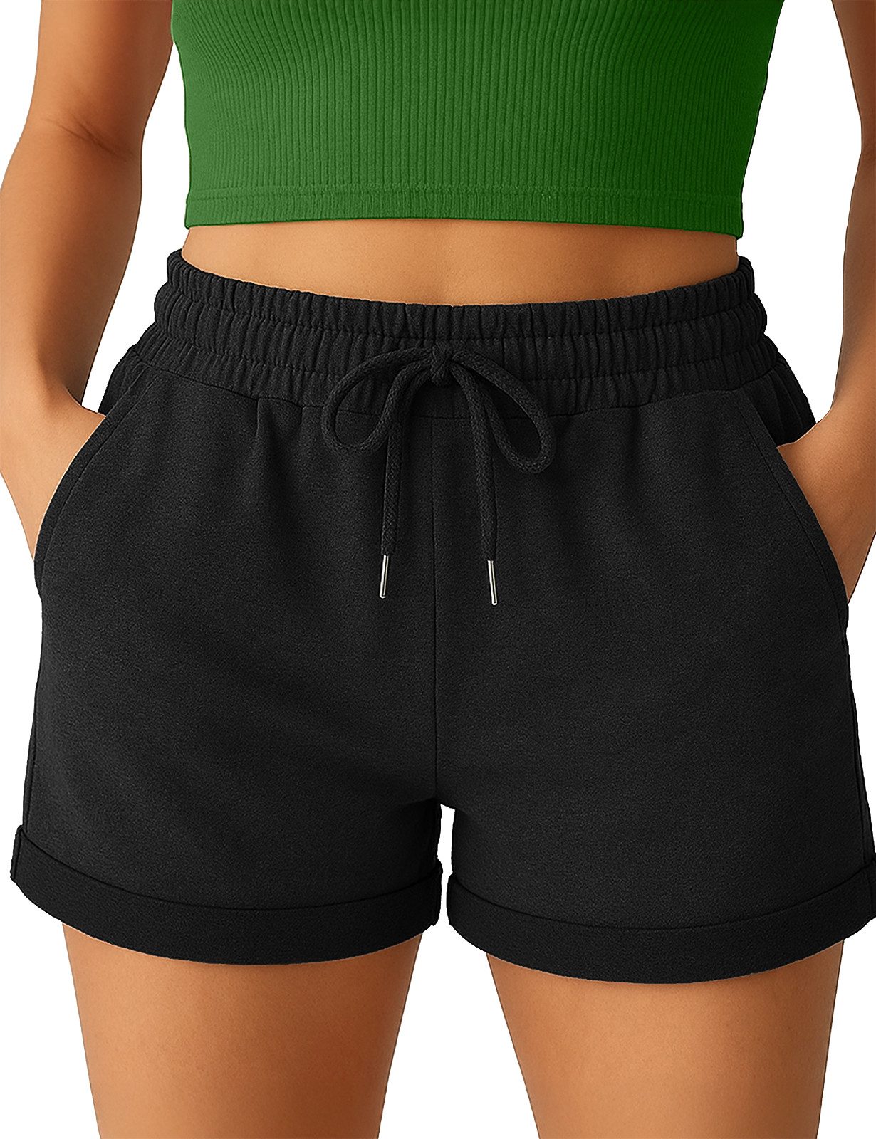 Smith & Solo Sweatshorts Kurze Hose Damen Shorts (1-tlg) Basic, Lycra, umschlagene Beinsaum