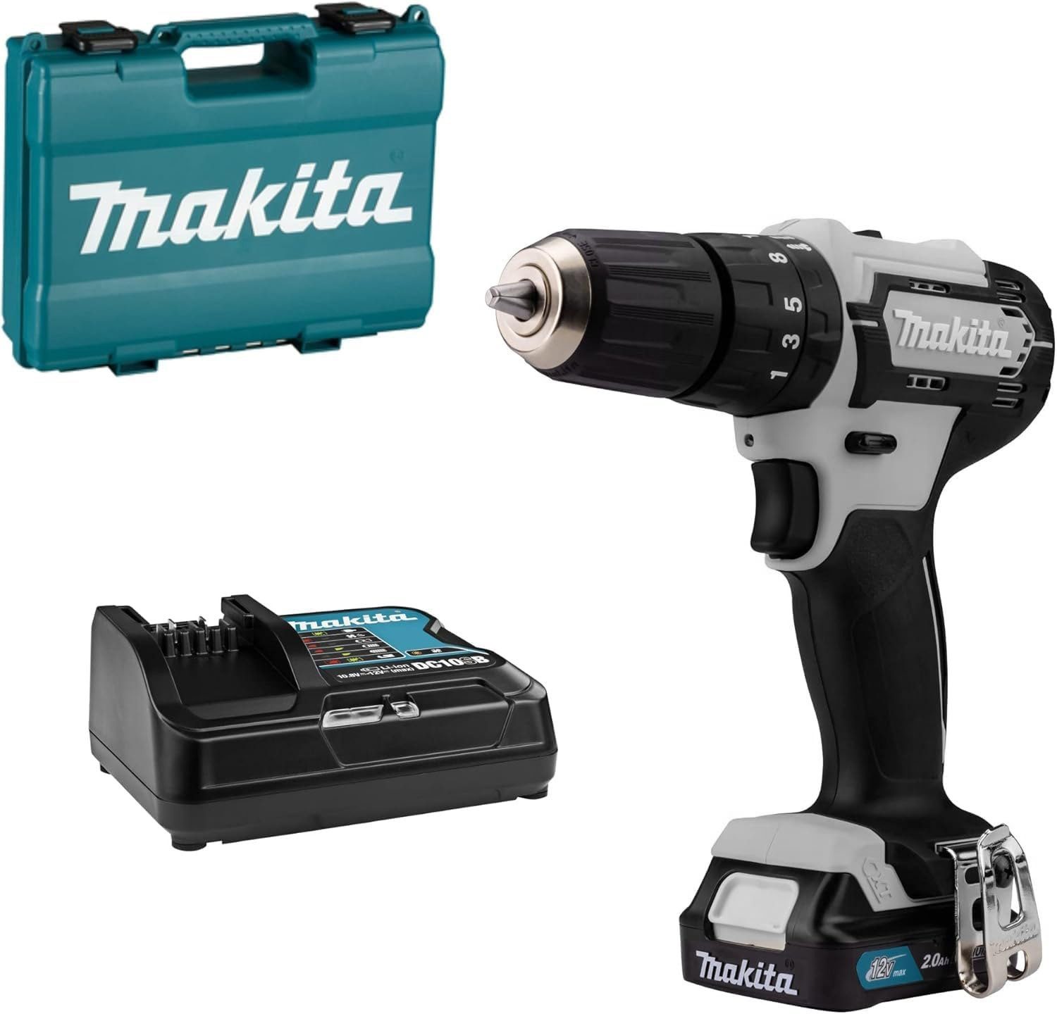 Makita Akku-Bohrschrauber Makita HP333DSAW Akku-Schlagbohrschrauber in weiß - 12 V Max