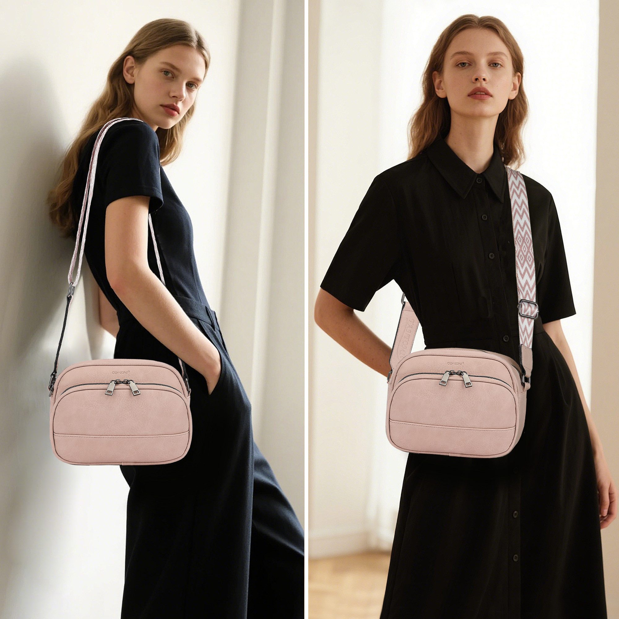 TAN.TOMI Schultertasche Damen Umhängetasche mittelgroß Handtasche mit Verstelbaar, Weich Breiter Gurt für Pendeln Reise Campus Verabredungen