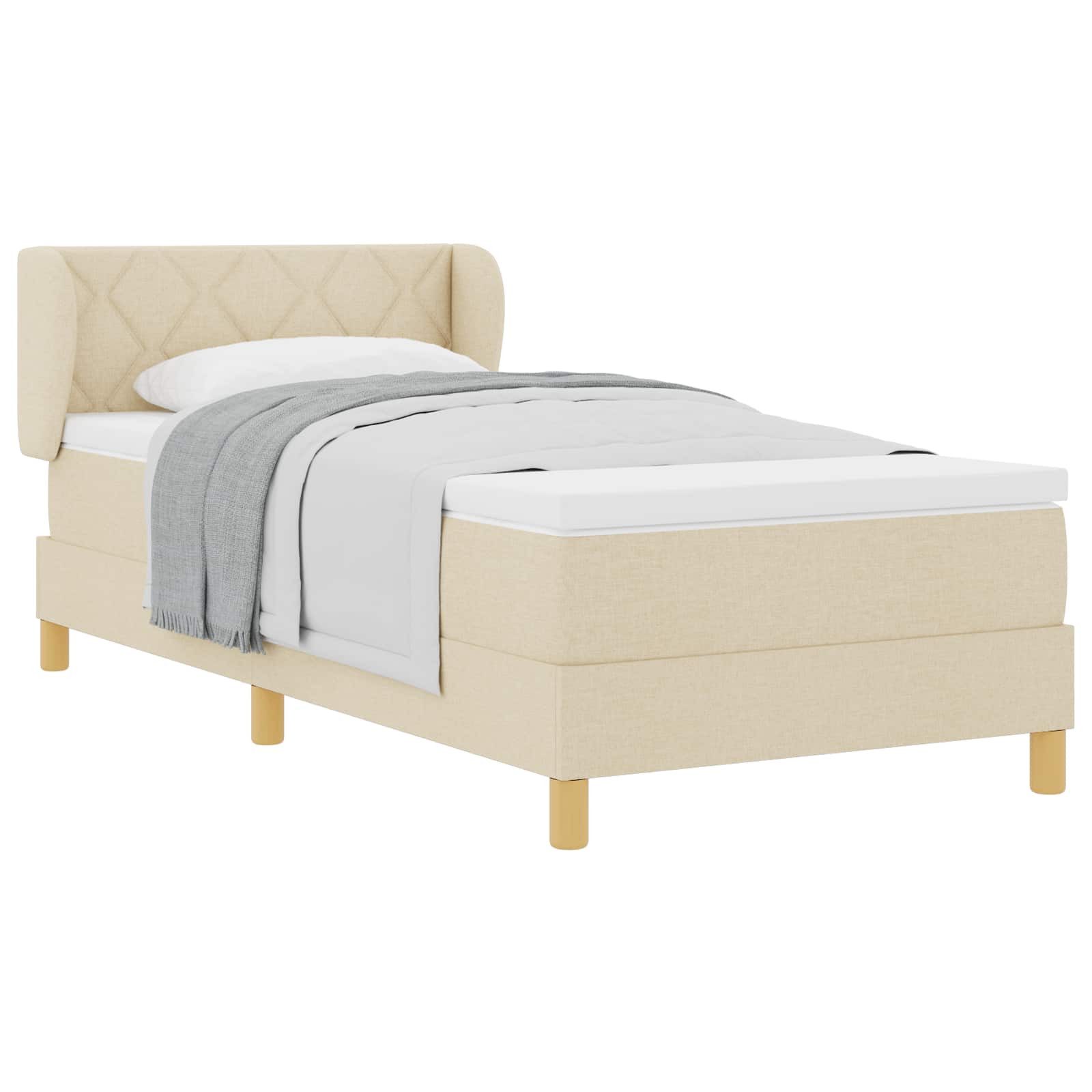 Bett Boxspringbett mit Kopfteil Creme 90 x 190 cm Stoff