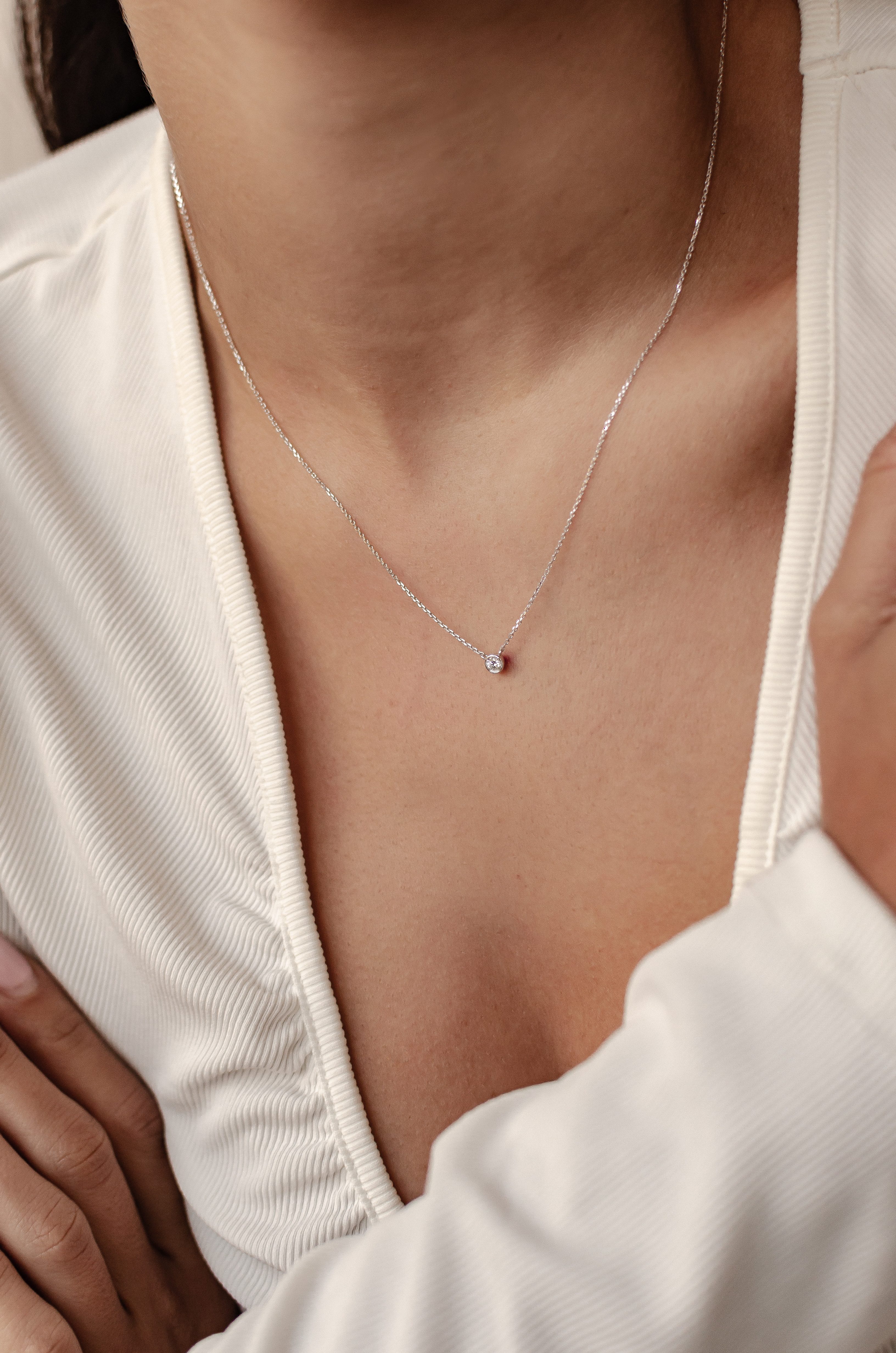 Dear Me Goldkette Damen 585 Gold Diamant Kreis Anhänger, 14K Massivgold Wei günstig online kaufen