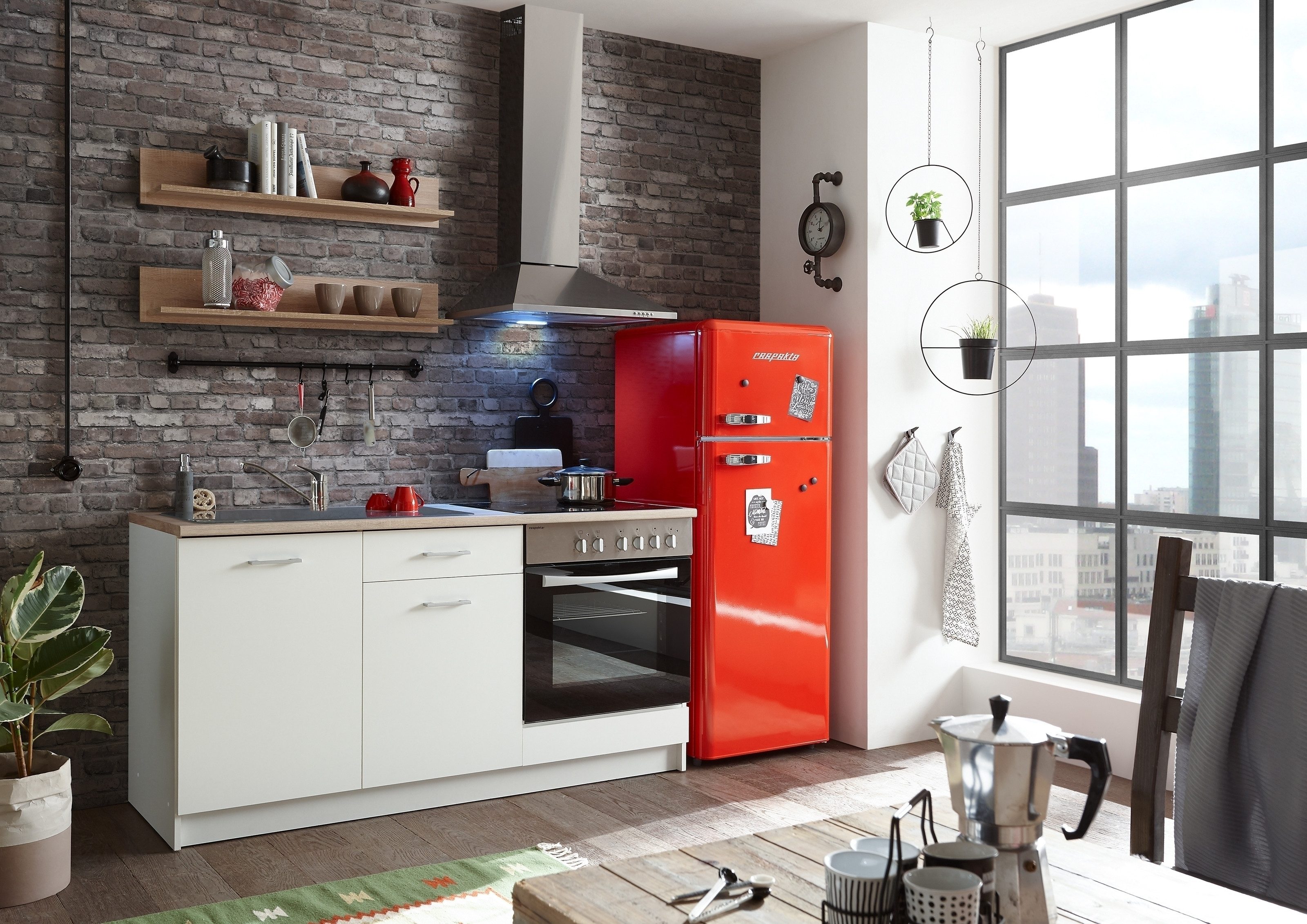 BEGA BBK Küchenzeile in Weiß matt - 160x85x60 (BxHxT)