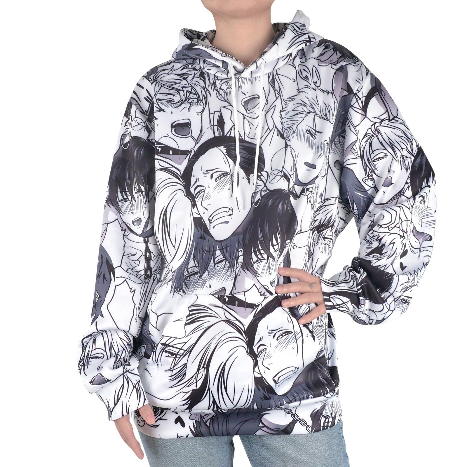 Hoodie Manga Yaoi mit Hoodie Manga Gesichtern, Ahegao männlichen Hoodie Ahegao GalaxyCat mit Motiv Yaoi Kapuzenpullover (1-tlg)