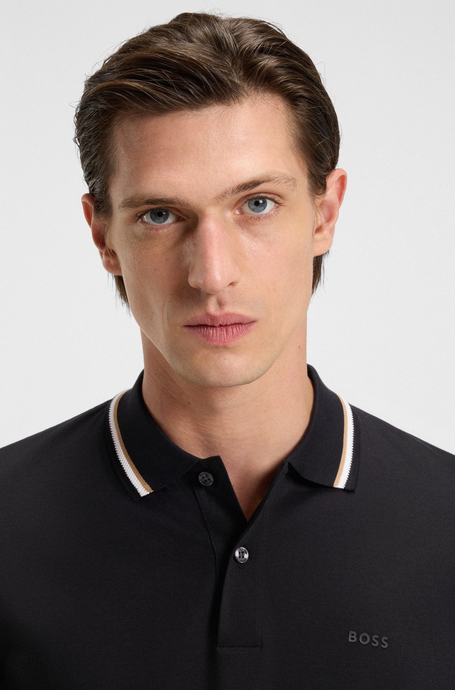 BOSS Poloshirt Penrose 38 aus Baumwolle mit gestreiftem Kragen, slim fit – Bild 2 von 5