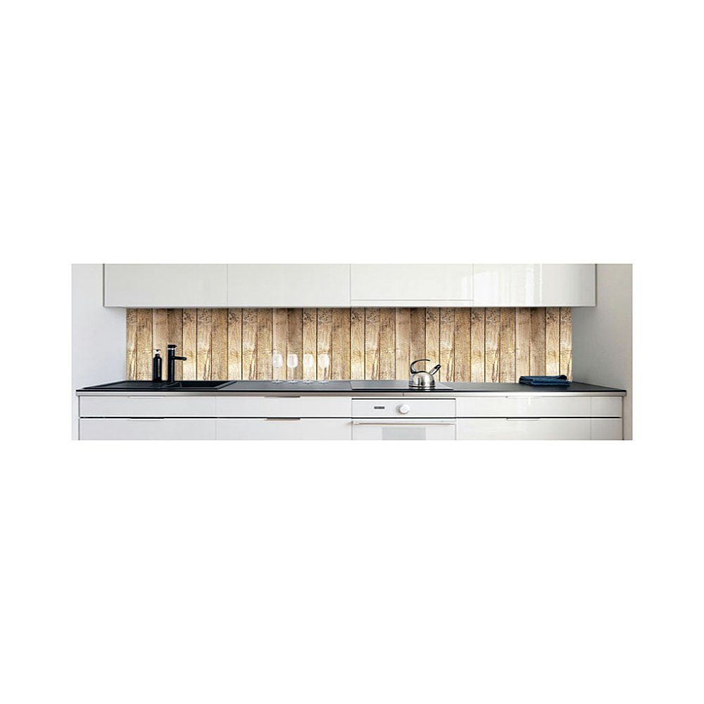 0,4 Hart-PVC Hütte Premium Küchenrückwand Bretterwand DRUCK-EXPERT Küchenrückwand selbstklebend mm