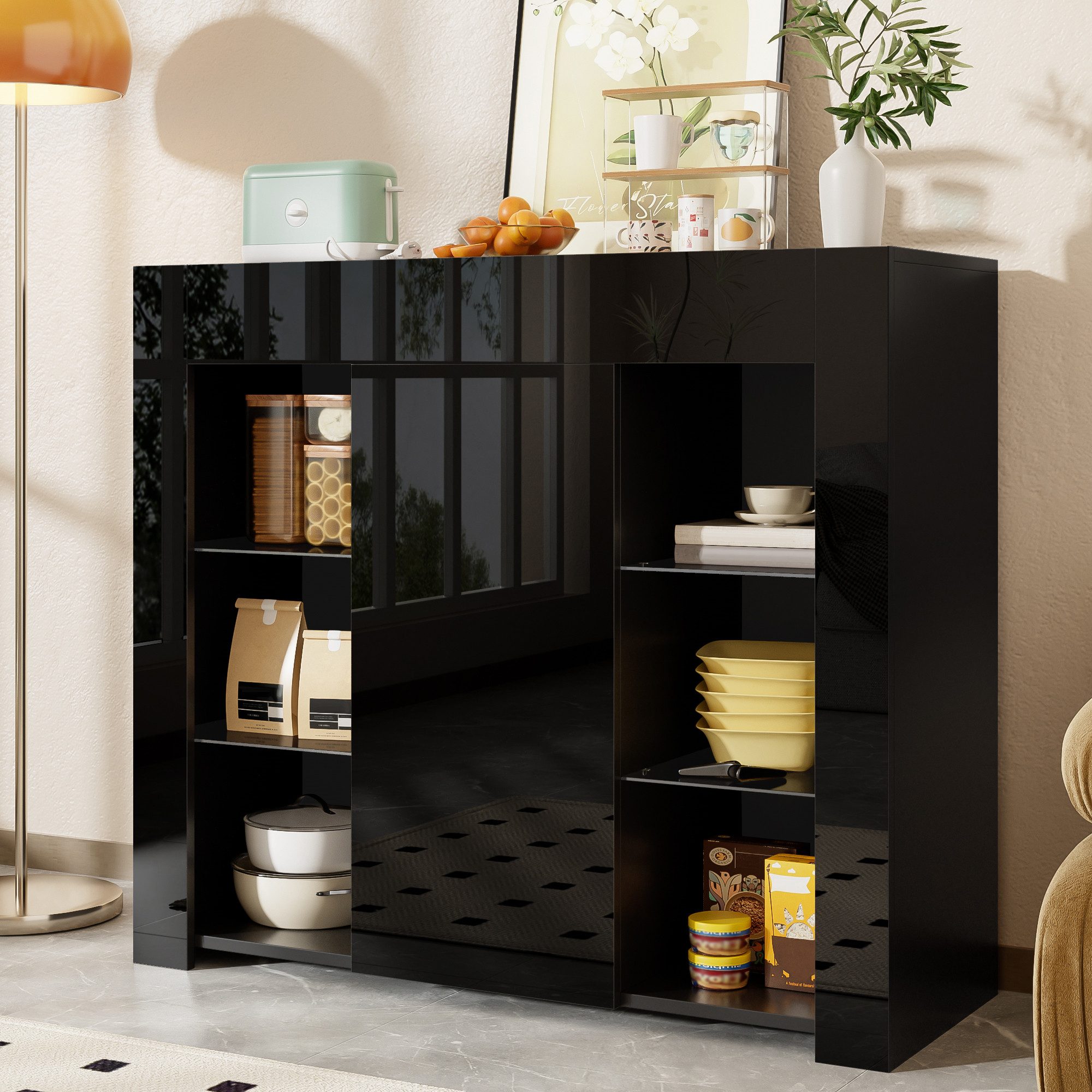 Merax Sideboard Buffetschrank mit Hochglanz-Front (1 günstig online kaufen