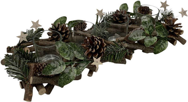 Home affaire Adventsleuchter Weihnachtsdeko (1 St), mit Tannenzweigen, Blättern, Zapfen + Sternen geschmückt, L. ca. 40cm