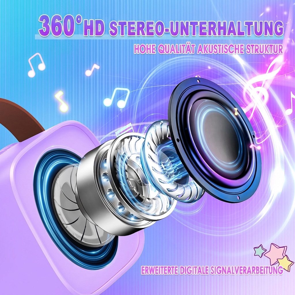 Wootoy Kinder-Lautsprecher Karaoke-Set mit 2 Mikrofonen Einhorn Geschenke Karaoke-Maschine (HiFi-Stereosound Rauschreduzierung und Stimmveränderung)
