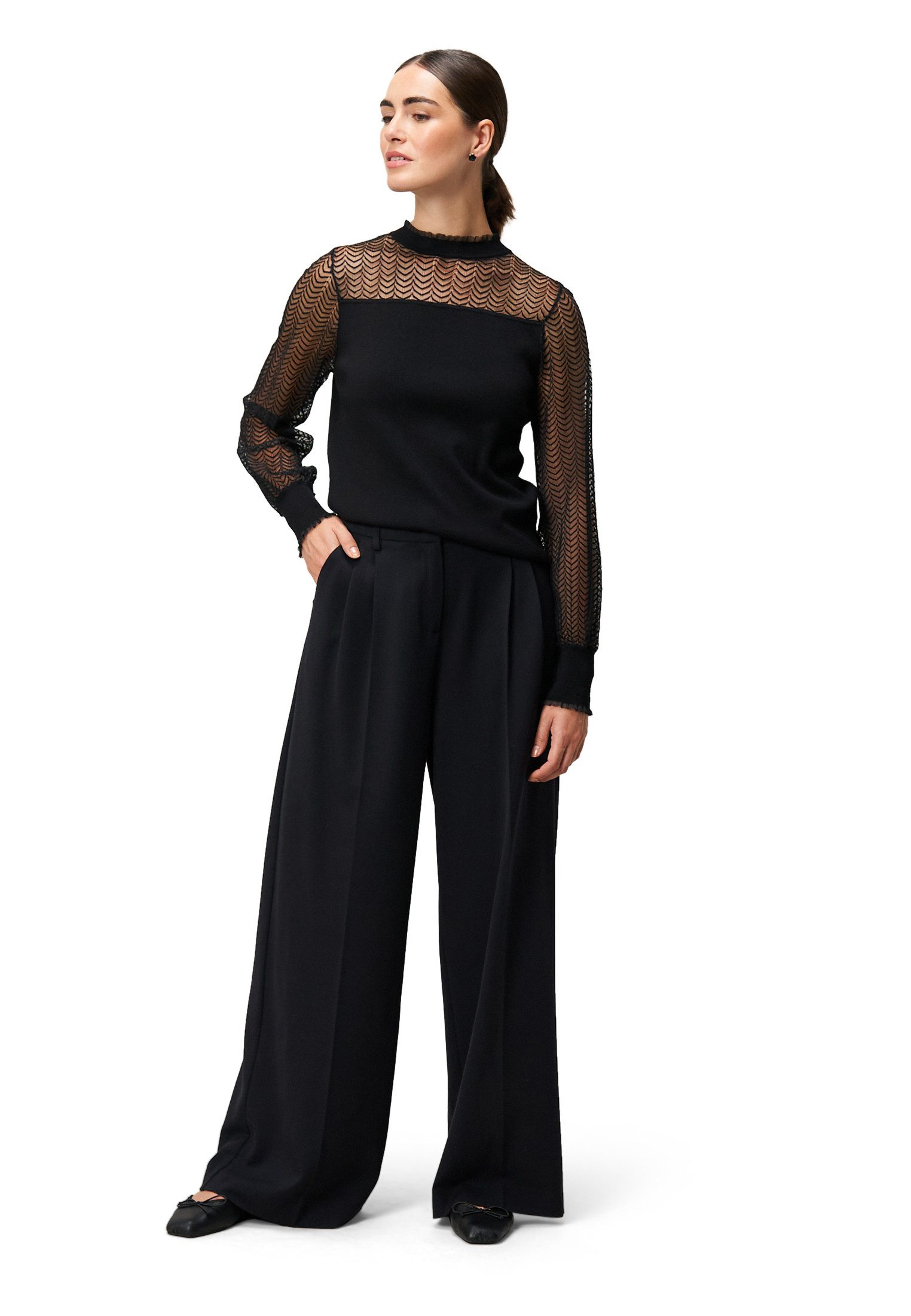 Zero Strickpullover Damen mit transparenten Ärmeln (1-tlg) Spitze