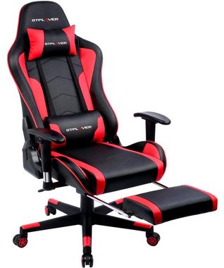 GTPLAYER Gaming Chair Gaming Stuhl mit Bluetooth-Lautsprecher und Fußstütze, Bürostuhl inkl. Lenden- und Nackenkissen, Ausziehbare Fußablage, Ergonomischer Schreibtischstuhl