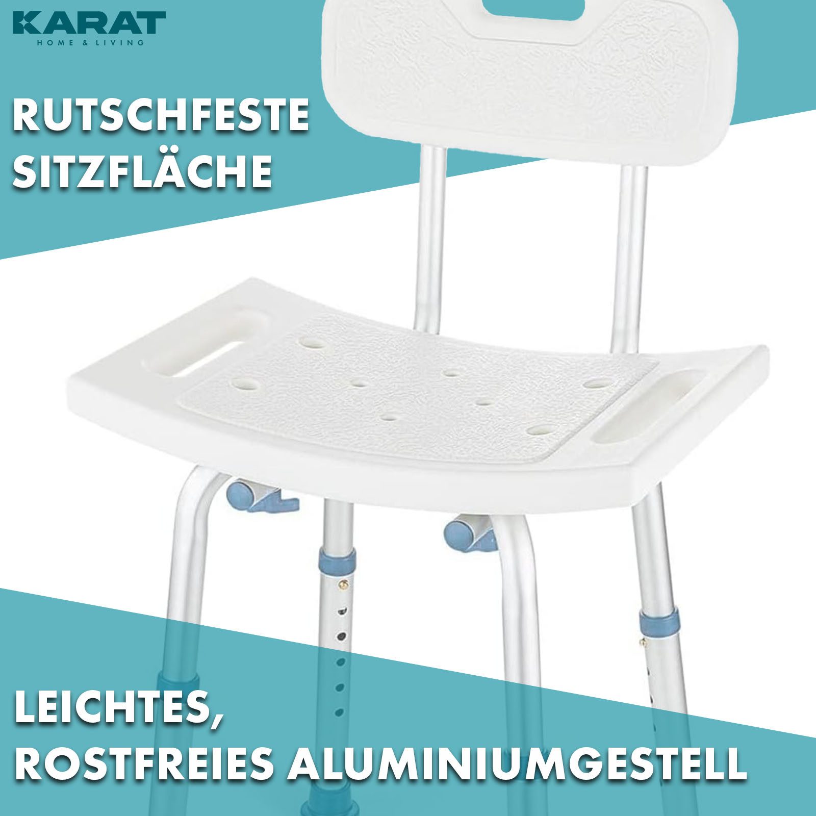 Kubus Duschhocker Lino, Für Senioren, Pflege & Barrierefreies Duschen, Sitzhöhenverstellung von 37 bis 50 cm in sechs Stufen