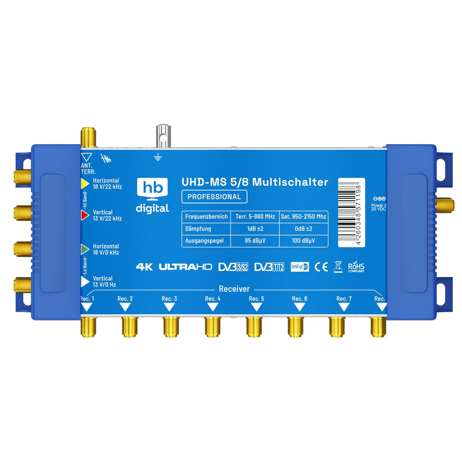 HB-DIGITAL SAT-Multischalter SAT Multischalter UHD-MS 5/8 bis zu 8 Teilnehmer, Der Multischalter SQMS 5/8 arbeitet ausschließlich mit Quattro LNB´s