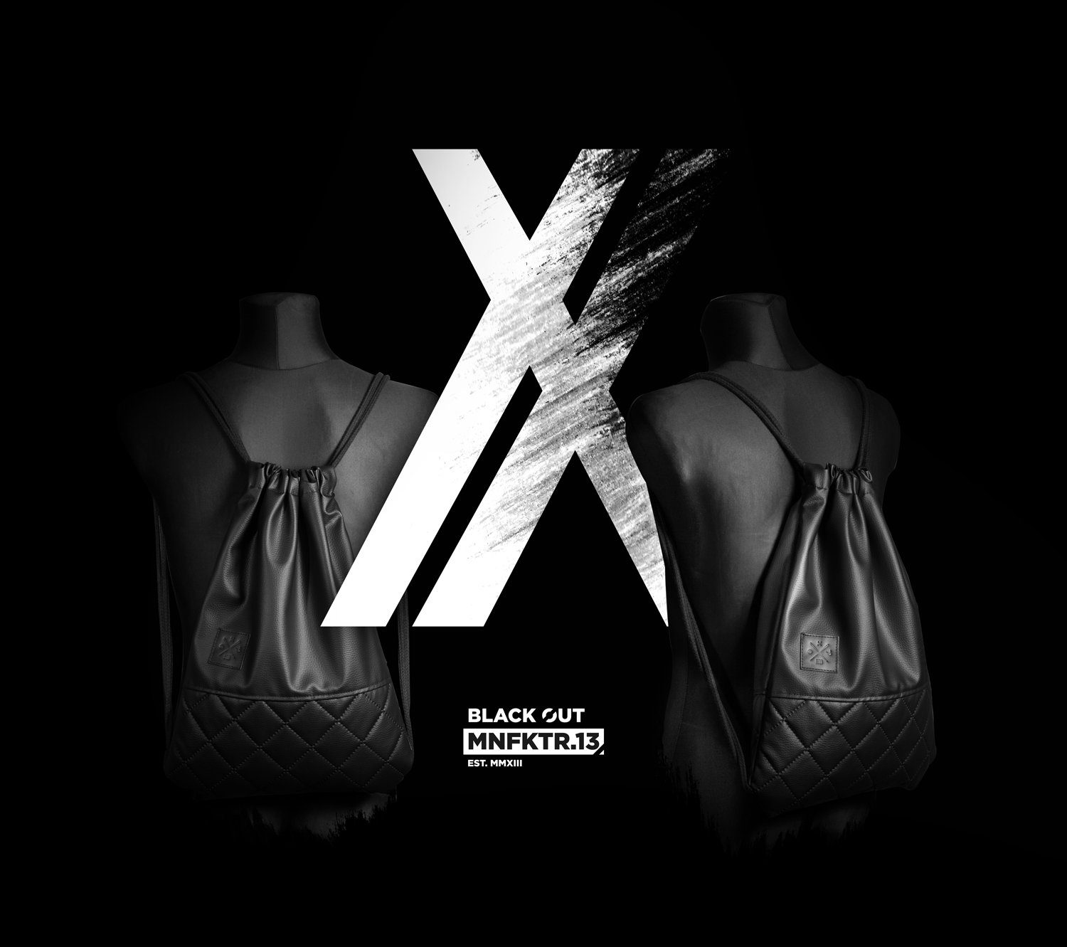 Manufaktur13 Gymbag Black Out Sports Bag X2 - Turnbeutel, Kunstleder Sportbeutel, Vegan