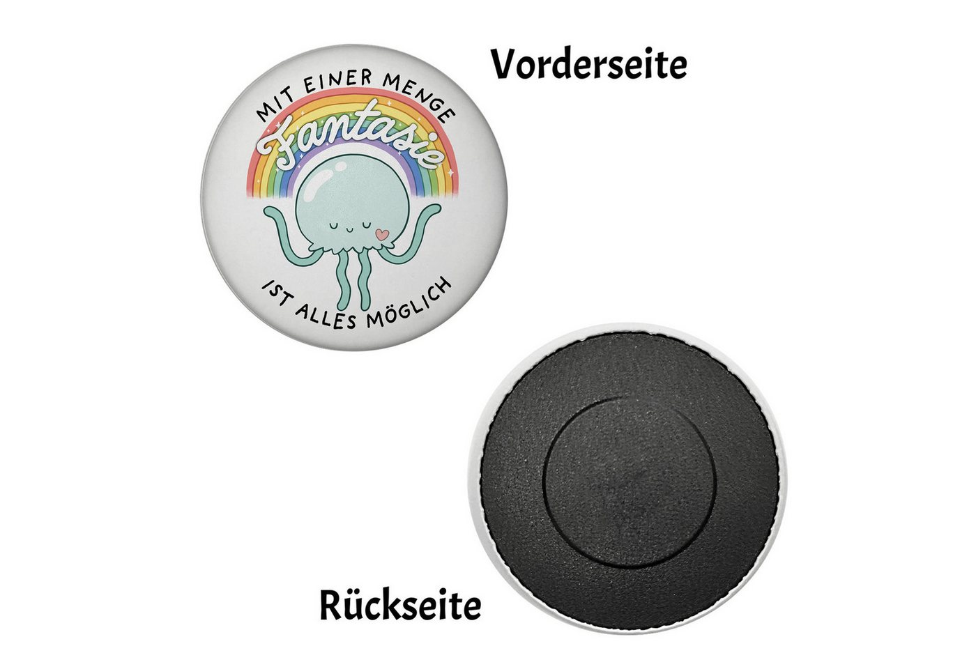 Thumbnail - speecheese Magnet Jelly & Friends Qualle Magnet rund mit Spruch Fantasie macht alles
