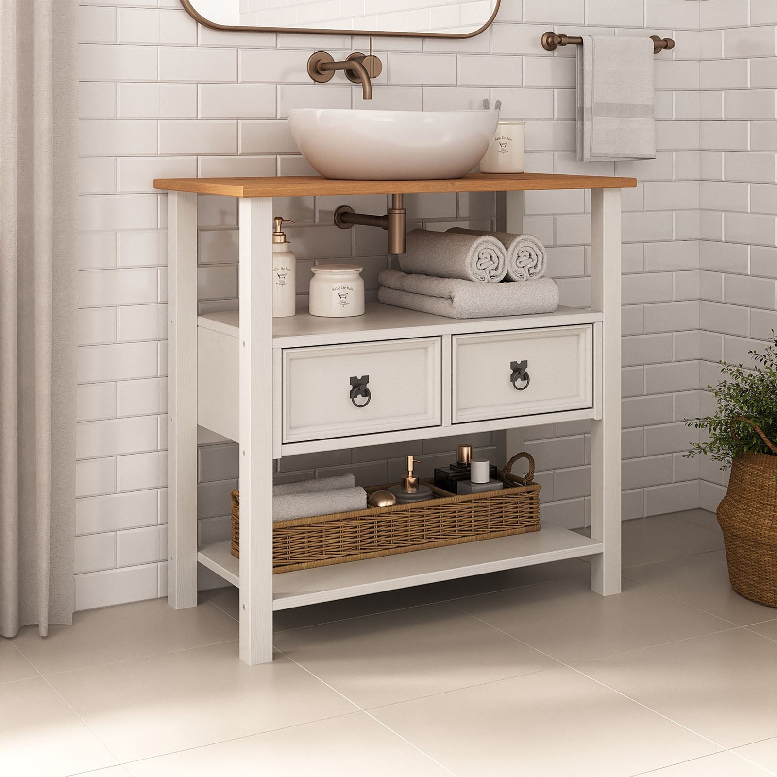 IDIMEX Waschbeckenschrank TEQUILA Waschtisch mit 2 Schubladen und Ablage Ma günstig online kaufen