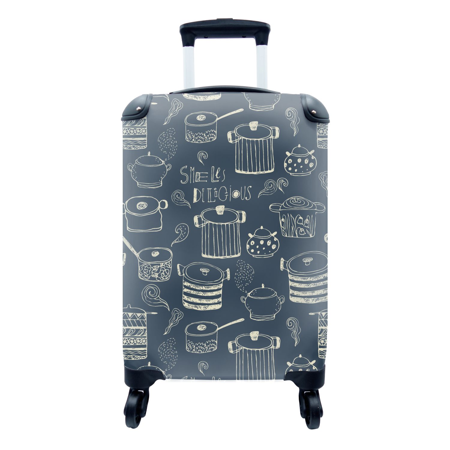 MuchoWow Handgepäckkoffer Muster - Pfannen - Kochen, 4 Rollen, Reisetasche mit rollen, Handgepäck für Ferien, Trolley, Reisekoffer | Handgepäck-Koffer