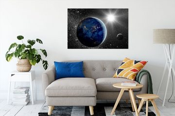 Pixxprint Leinwandbild Erde mit Sonne im Weltall, Erde mit Sonne im Weltall (1 St), Leinwandbild fertig bespannt, inkl. Zackenaufhänger