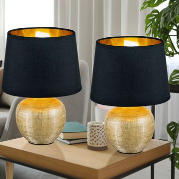 etc-shop LED Tischleuchte, Leuchtmittel inklusive, Warmweiß, Schreib Tisch Leuchte GOLD Wohn Ess Zimmer Lese Textil Lampe im-