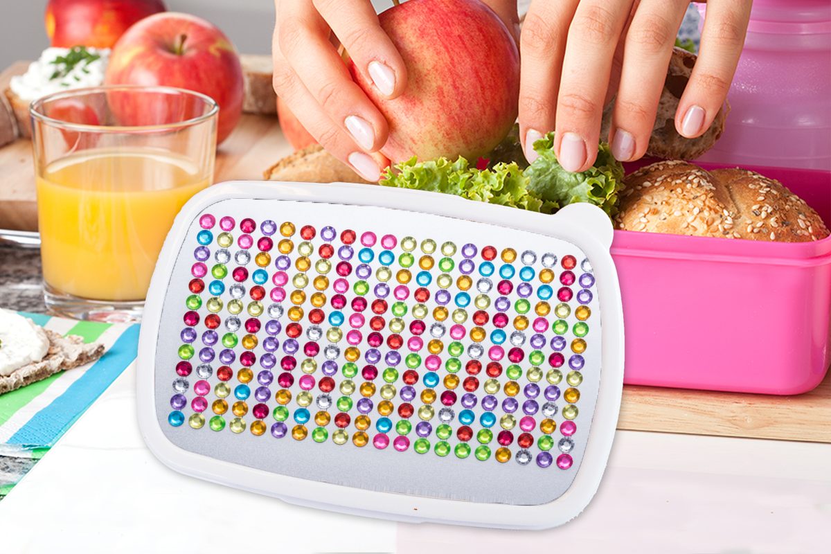 MuchoWow Lunchbox Kollektion Strasssteine, für Kunststoff Brotbox Kinder, (2-tlg), Mädchen, Snackbox, Brotdose rosa Erwachsene, Kunststoff