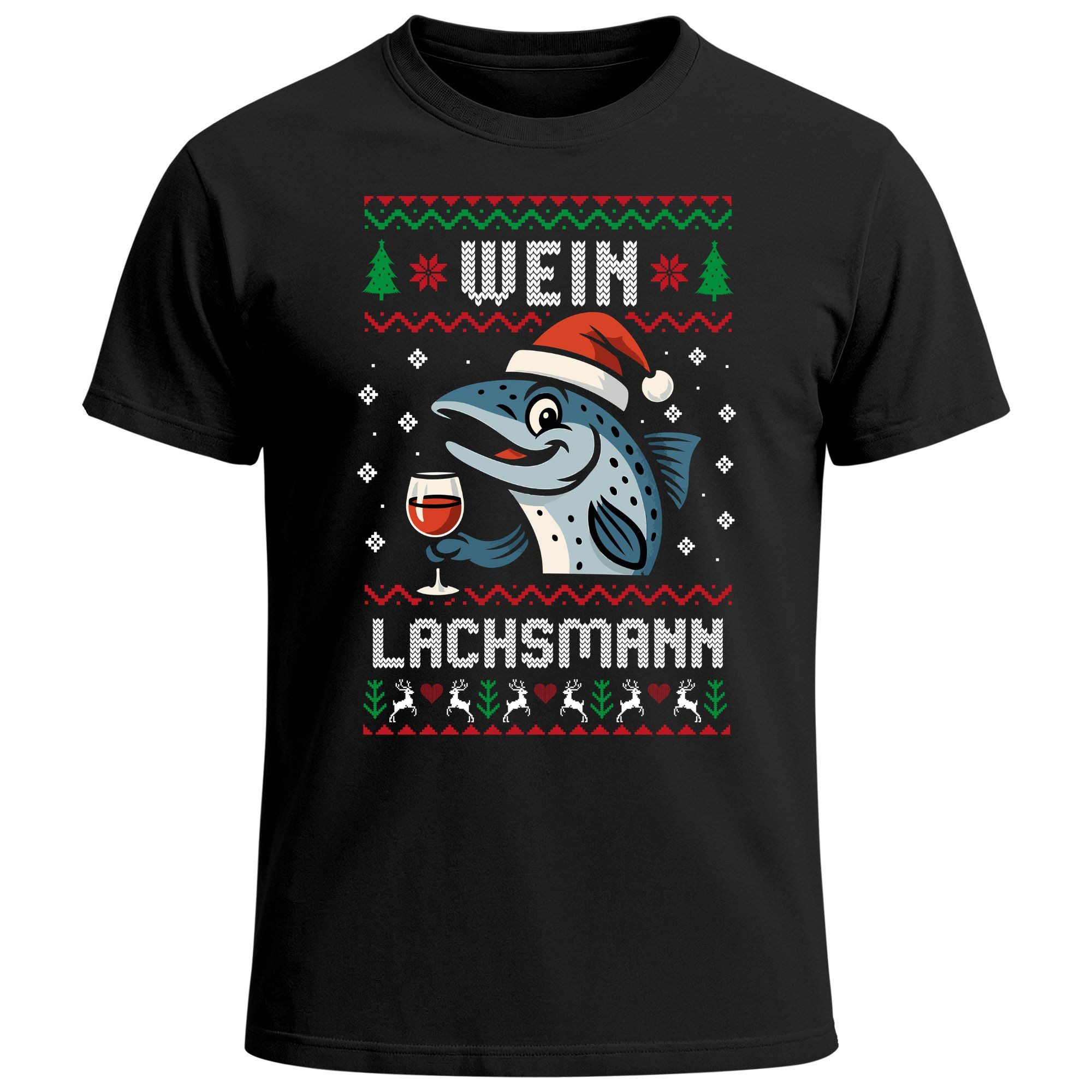 Print-Shirt Herren T-Shirt Weihnachten Spruch Wortspiel lustig Wein Lachsmann